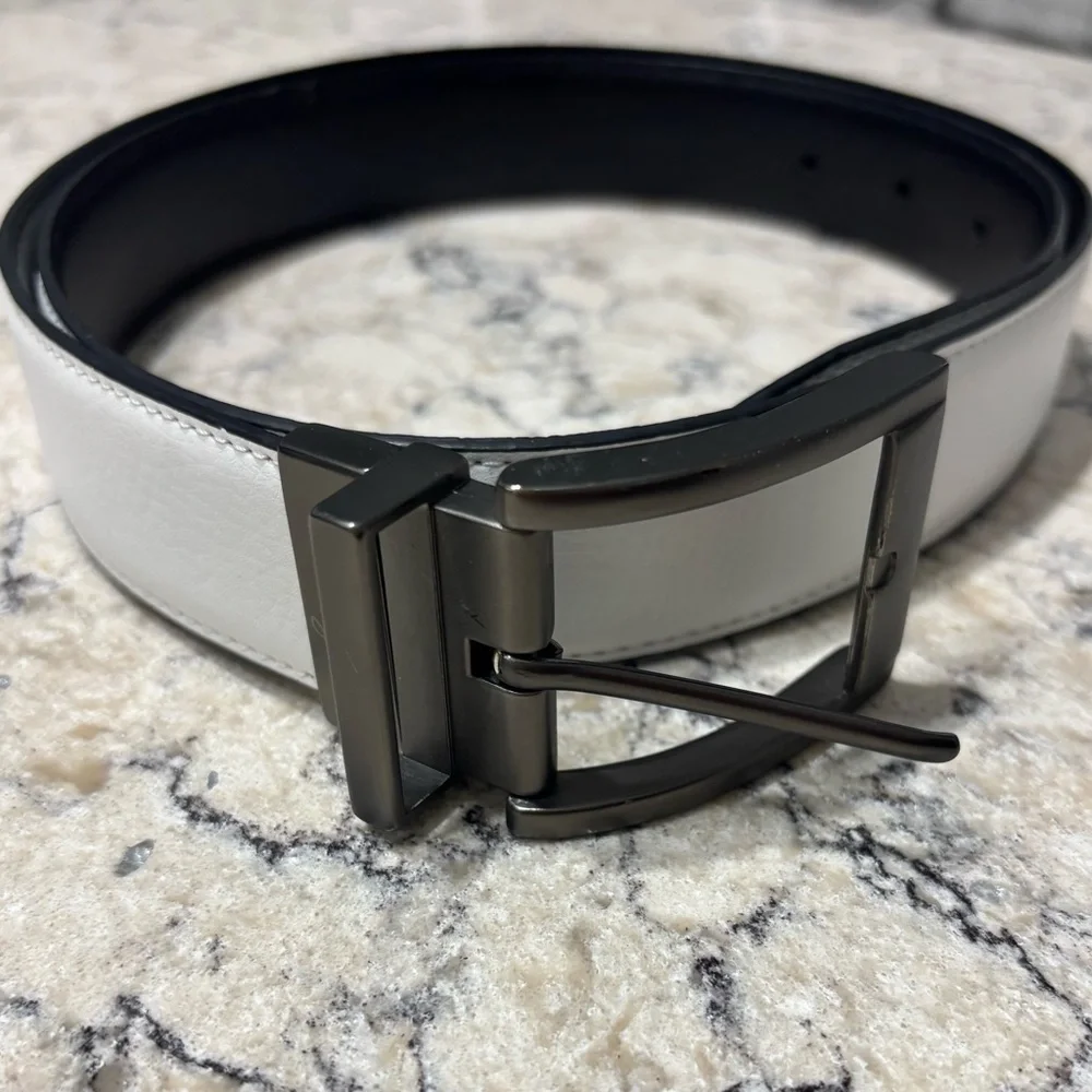 Walter Hagen Men's White Genuine Leather Dress Belt with Gunmetal Buckle Size 38